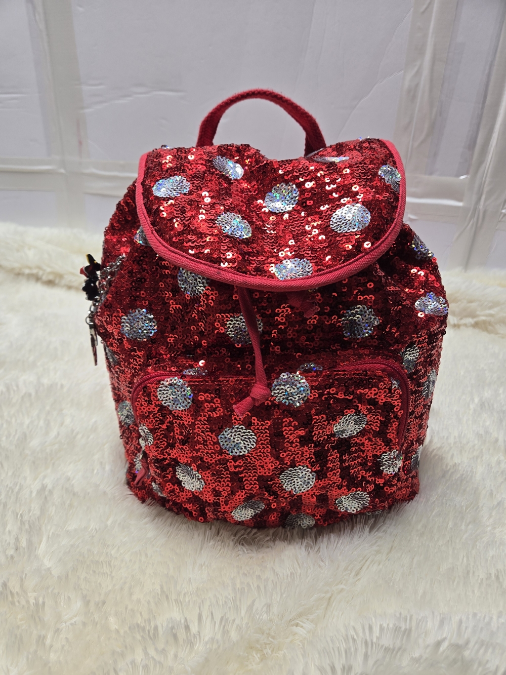 Disney Parks Minnie Mouse Red Sequin Polkadot Mini Top Loading Backpack
